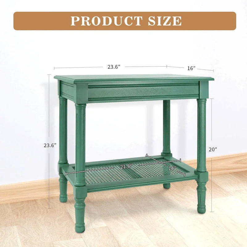 Solid Wood Side Table with Lower Storage Shelf