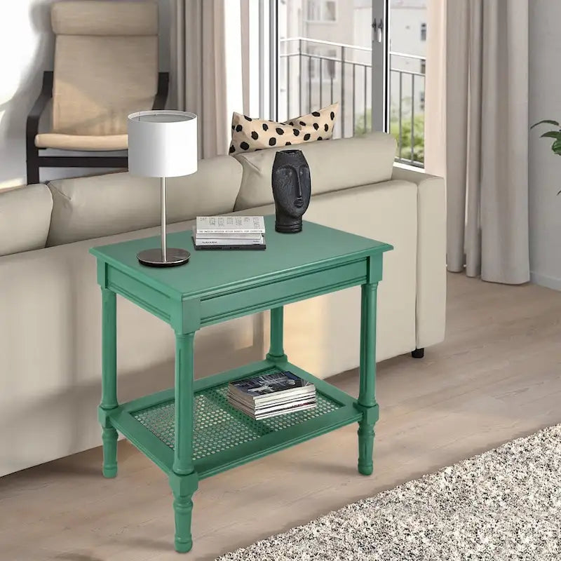 Solid Wood Side Table with Lower Storage Shelf