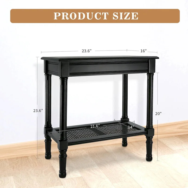 Solid Wood Side Table with Lower Storage Shelf