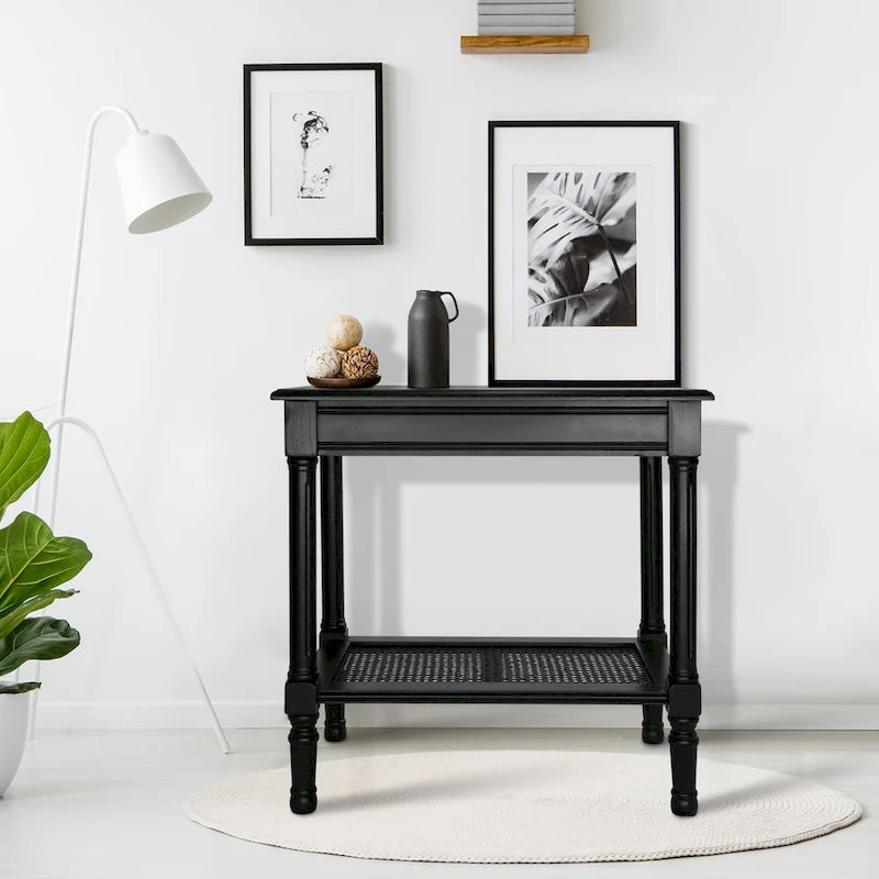 Solid Wood Side Table with Lower Storage Shelf