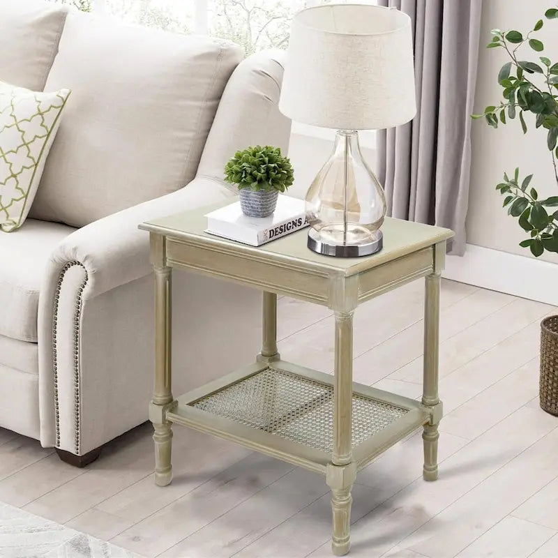 Solid Wood Side Table with Lower Storage Shelf