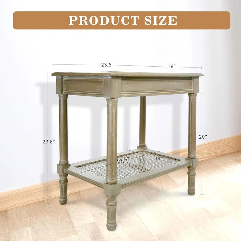 Solid Wood Side Table with Lower Storage Shelf