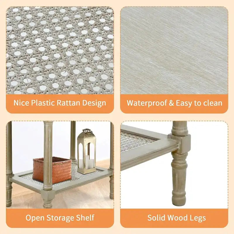 Solid Wood Side Table with Lower Storage Shelf