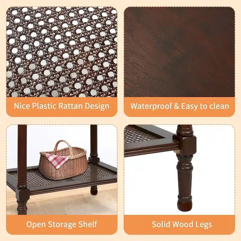 Solid Wood Side Table with Lower Storage Shelf