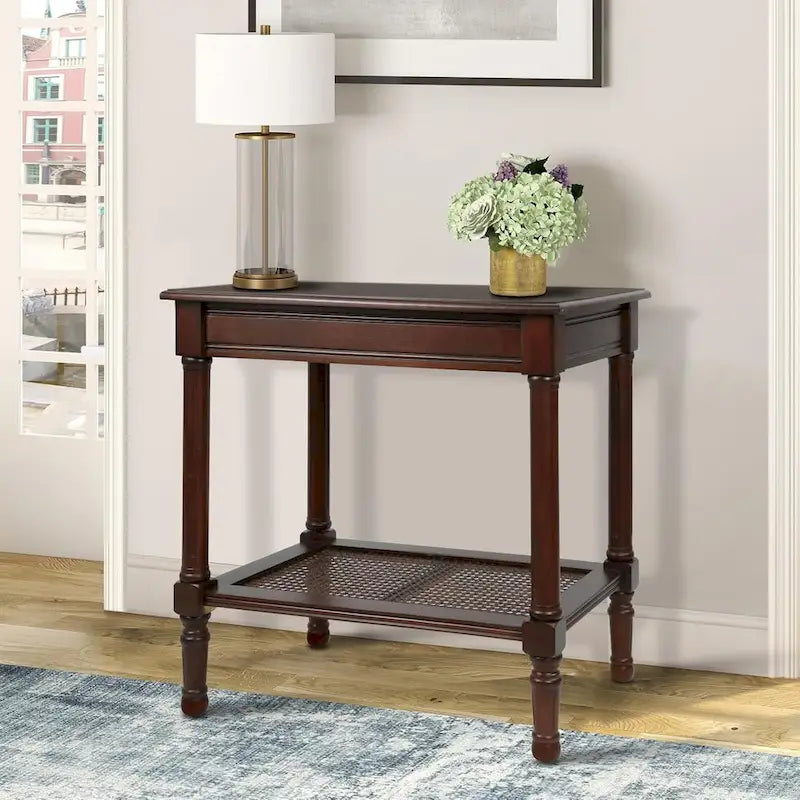 Solid Wood Side Table with Lower Storage Shelf