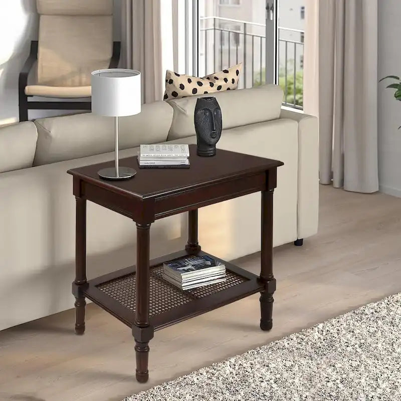 Solid Wood Side Table with Lower Storage Shelf