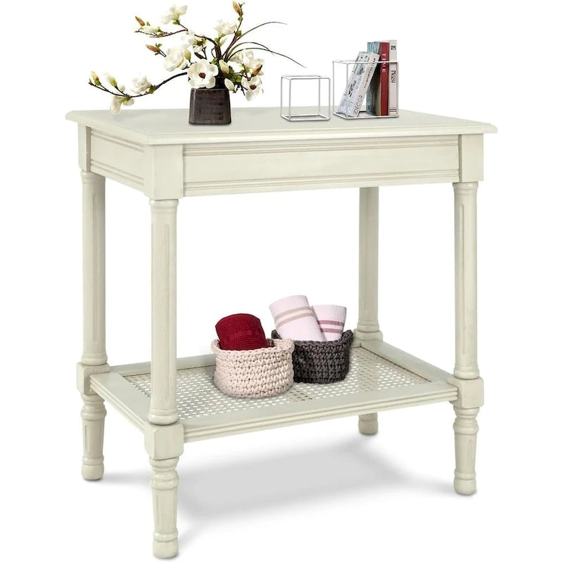 Solid Wood Side Table with Lower Storage Shelf