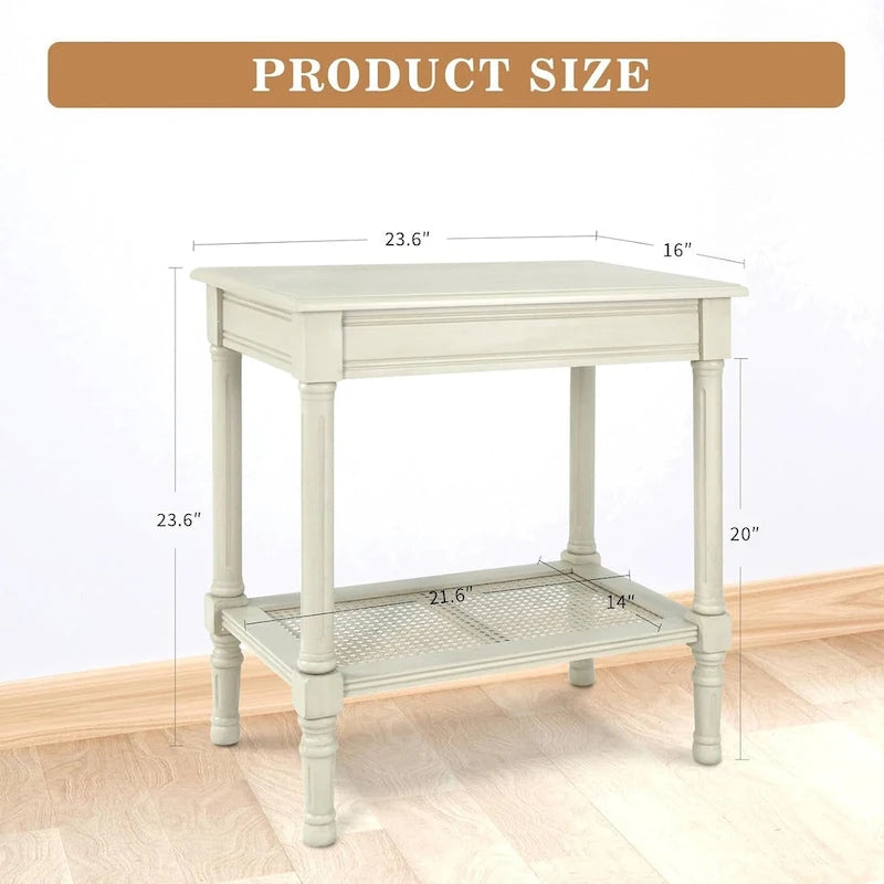 Solid Wood Side Table with Lower Storage Shelf