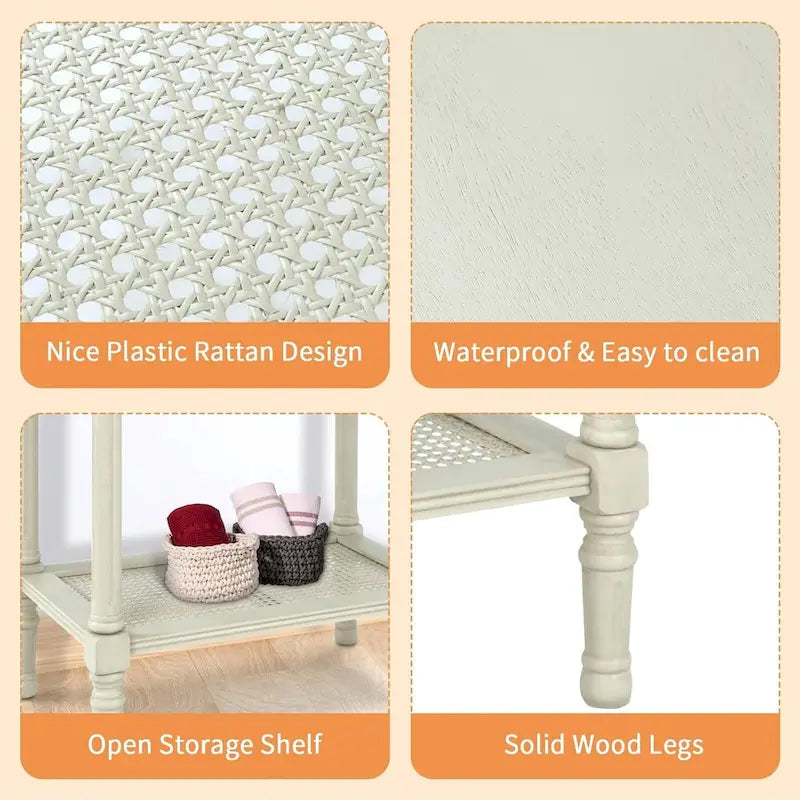 Solid Wood Side Table with Lower Storage Shelf