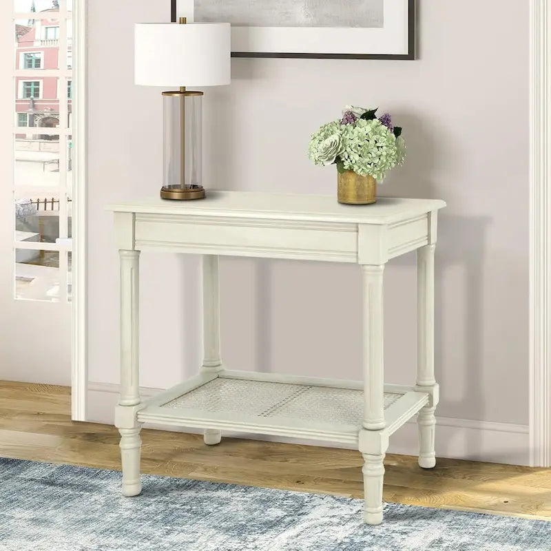 Solid Wood Side Table with Lower Storage Shelf