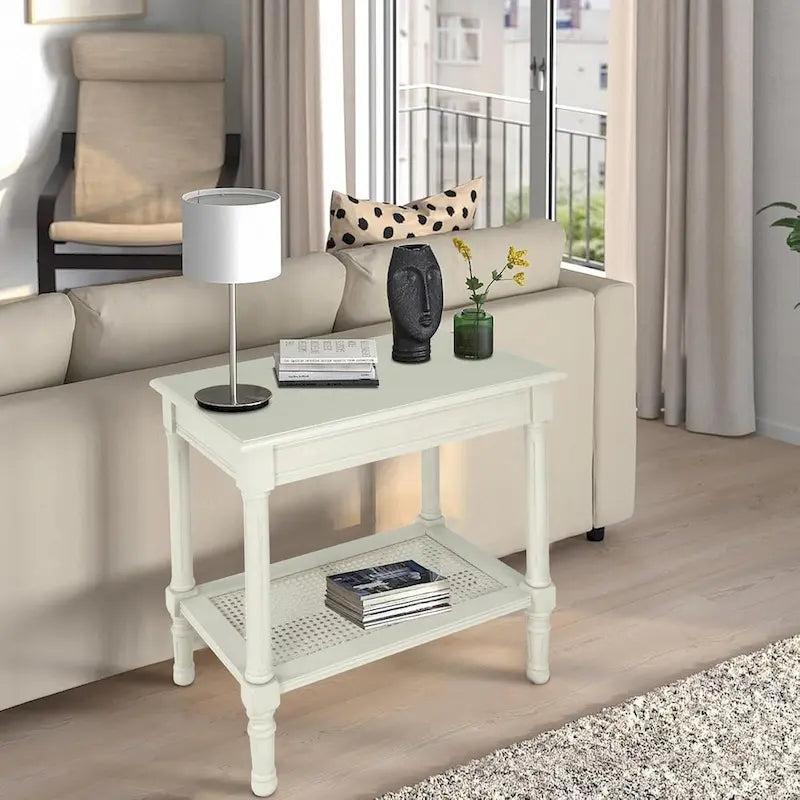 Solid Wood Side Table with Lower Storage Shelf