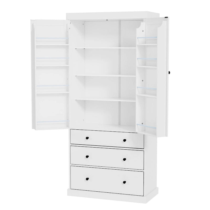 Dispensa da cucina in stile rustico da 77 pollici con ripiani regolabili e 3 cassetti