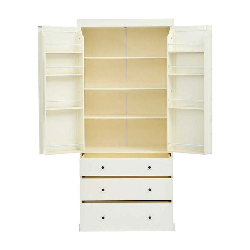 Dispensa da cucina in stile rustico da 77 pollici con ripiani regolabili e 3 cassetti
