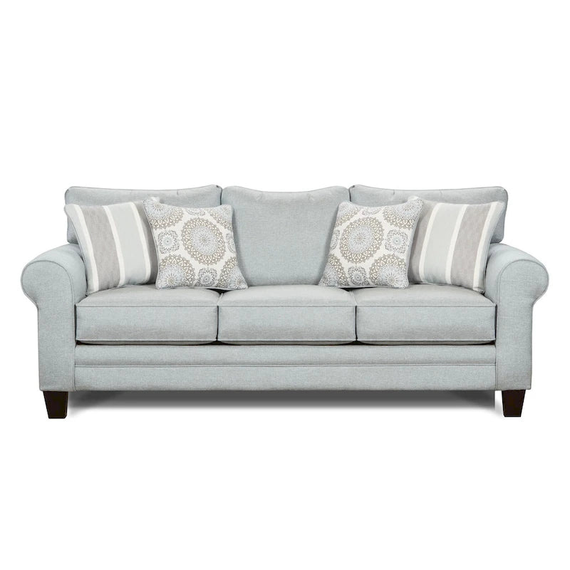 88-Inch Light Blue-Grey Sofa with Rounded Arms and Reversible Cushions