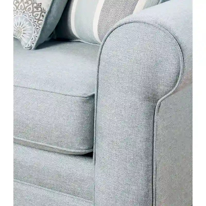 224 cm breites hellblau-graues Sofa mit abgerundeten Armlehnen und wendbaren Sitzkissen