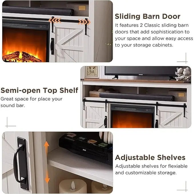 60-Inch Farmhouse Electric Fireplace TV Stand with Barn Doors
