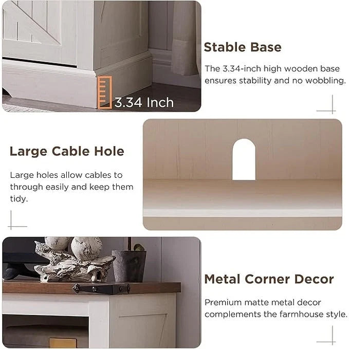 60-Inch Farmhouse Electric Fireplace TV Stand with Barn Doors