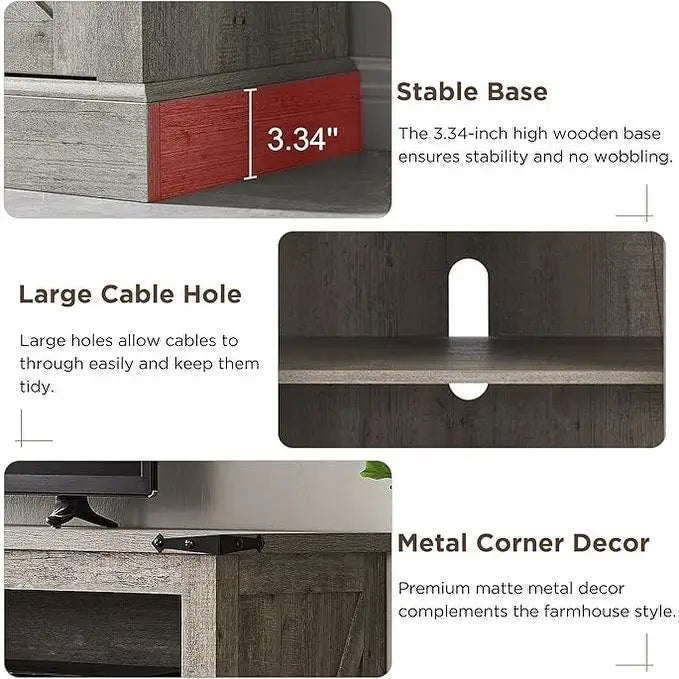 60-Inch Farmhouse Electric Fireplace TV Stand with Barn Doors