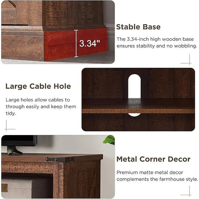 60-Inch Farmhouse Electric Fireplace TV Stand with Barn Doors