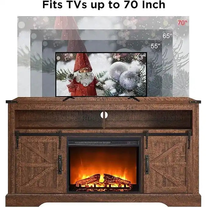 60-Inch Farmhouse Electric Fireplace TV Stand with Barn Doors