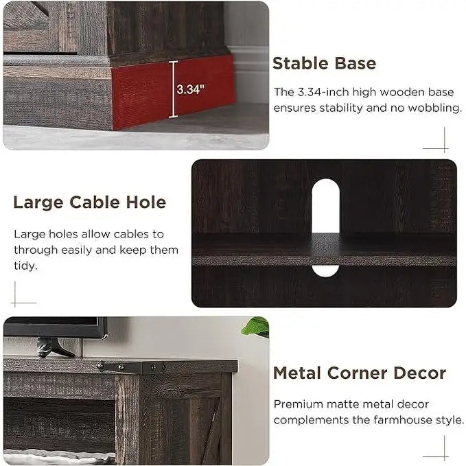 60-Inch Farmhouse Electric Fireplace TV Stand with Barn Doors