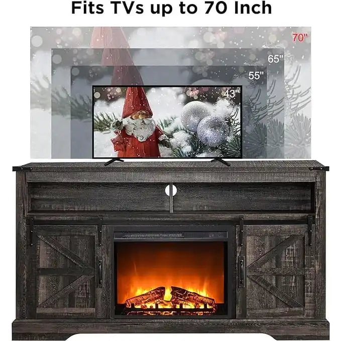 60-Inch Farmhouse Electric Fireplace TV Stand with Barn Doors