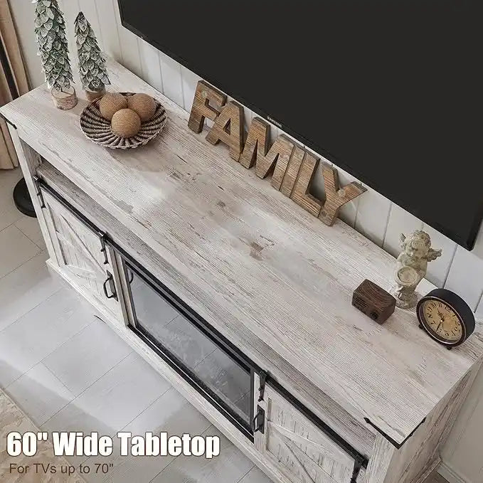 60-Inch Farmhouse Electric Fireplace TV Stand with Barn Doors