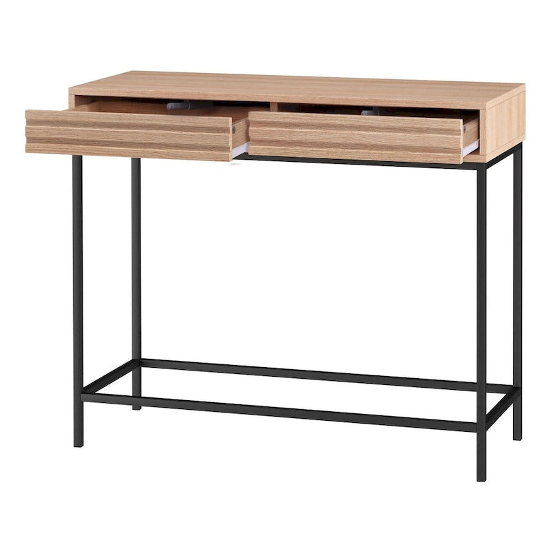 Console à 2 tiroirs avec base en métal noir