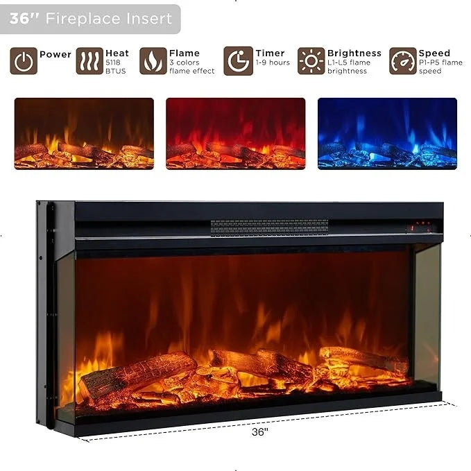 Elektrischer Kamin-TV-Ständer im Landhausstil mit dreiseitigem Kamin, Entertainment-Center