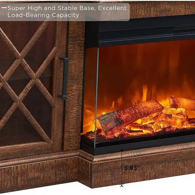 Elektrischer Kamin-TV-Ständer im Landhausstil mit dreiseitigem Kamin, Entertainment-Center