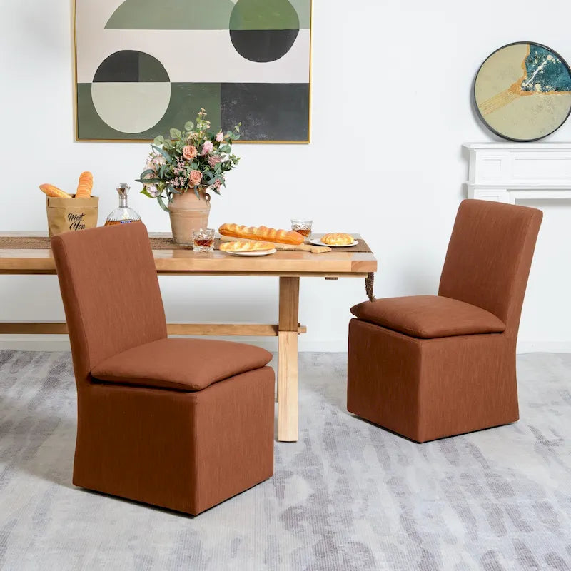 Performance Fabric Dining Side Chairs with Casters, Set of 2