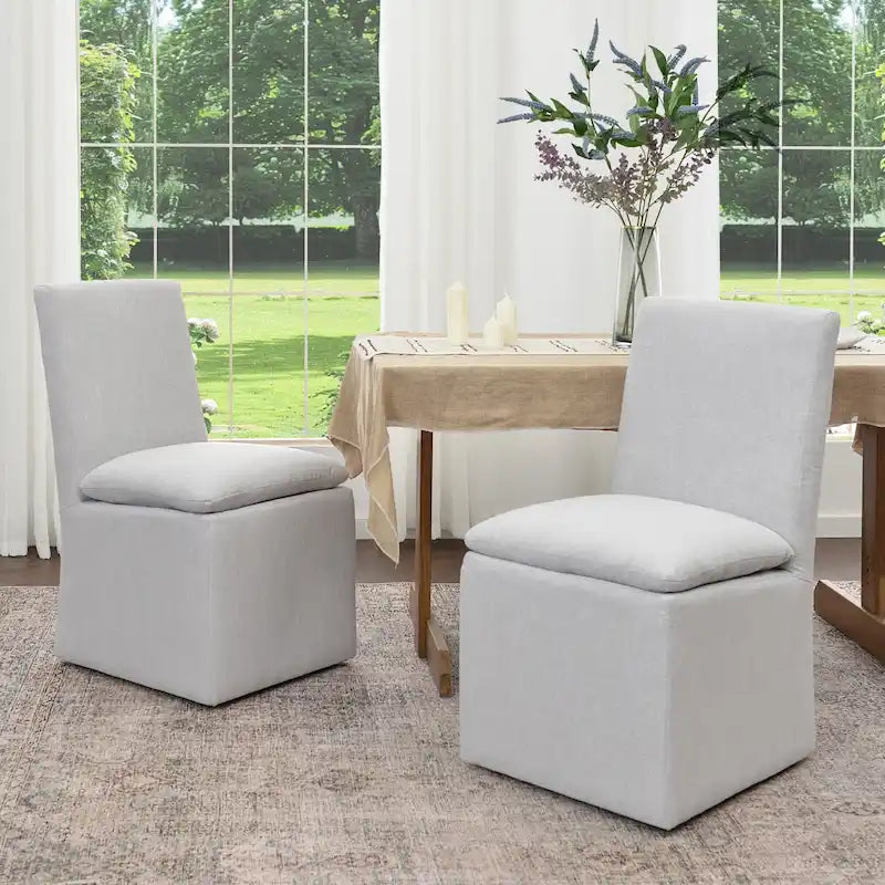 Performance Fabric Dining Side Chairs with Casters, Set of 2