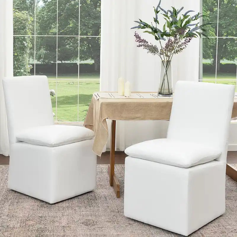 Performance Fabric Dining Side Chairs with Casters, Set of 2