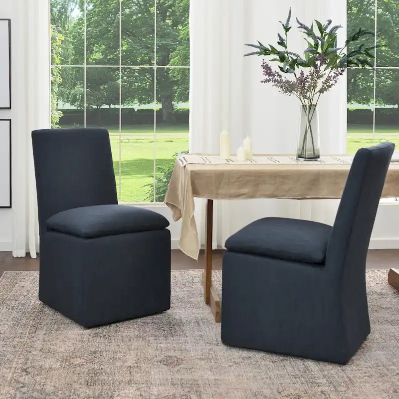 Performance Fabric Dining Side Chairs with Casters, Set of 2