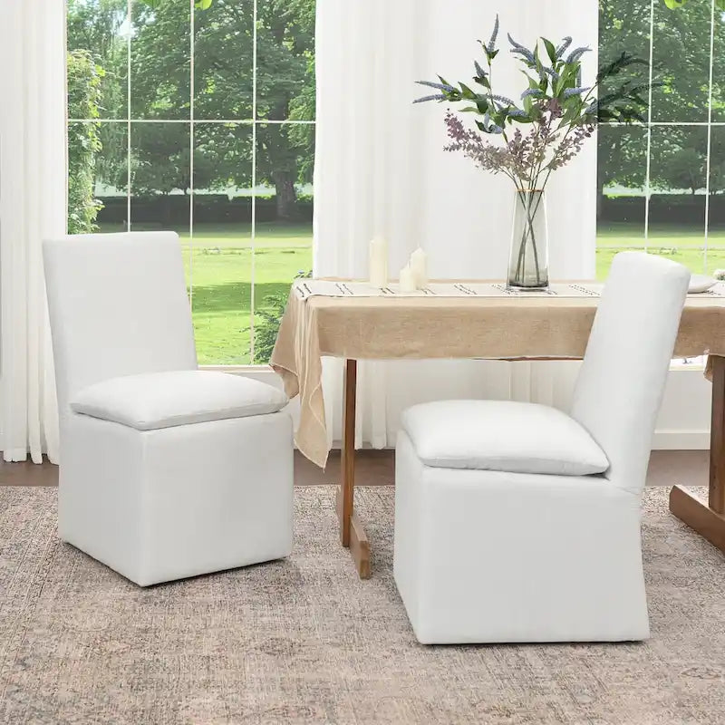 Performance Fabric Dining Side Chairs with Casters, Set of 2