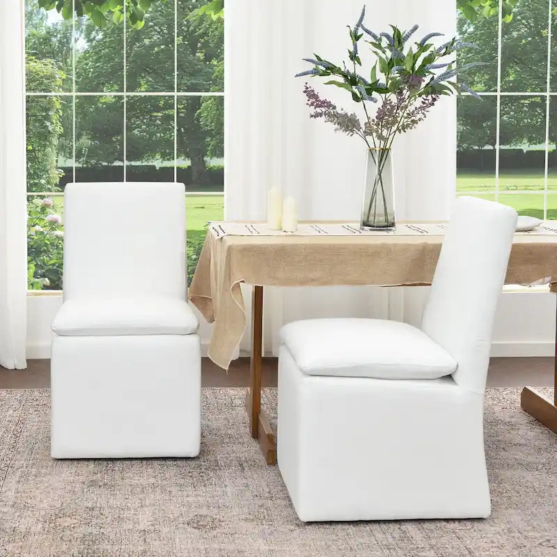 Performance Fabric Dining Side Chairs with Casters, Set of 2