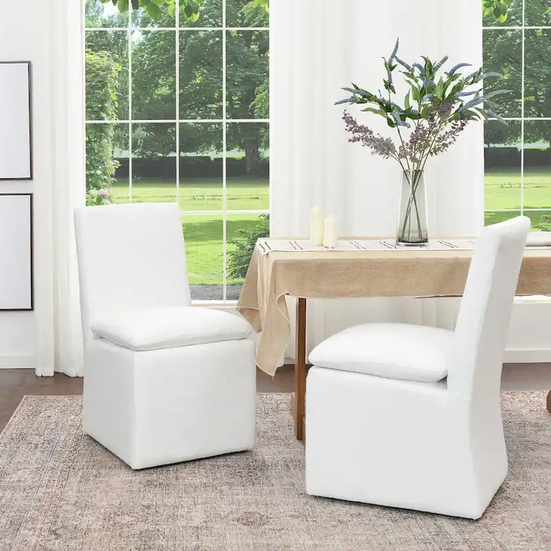 Performance Fabric Dining Side Chairs with Casters, Set of 2