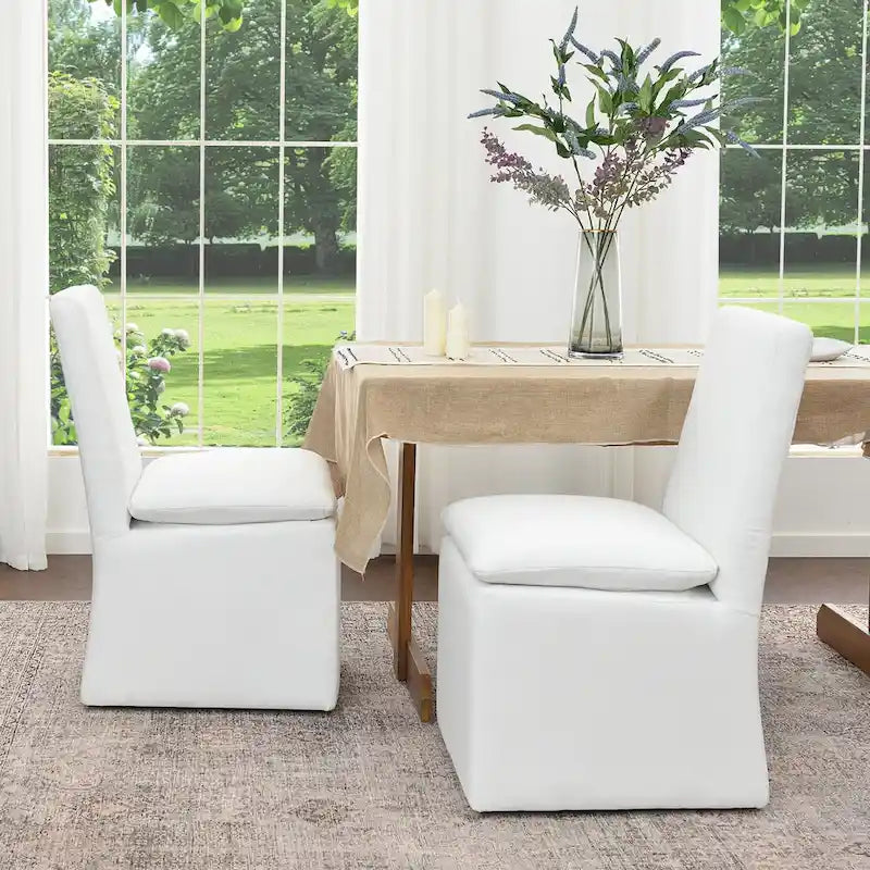 Performance Fabric Dining Side Chairs with Casters, Set of 2