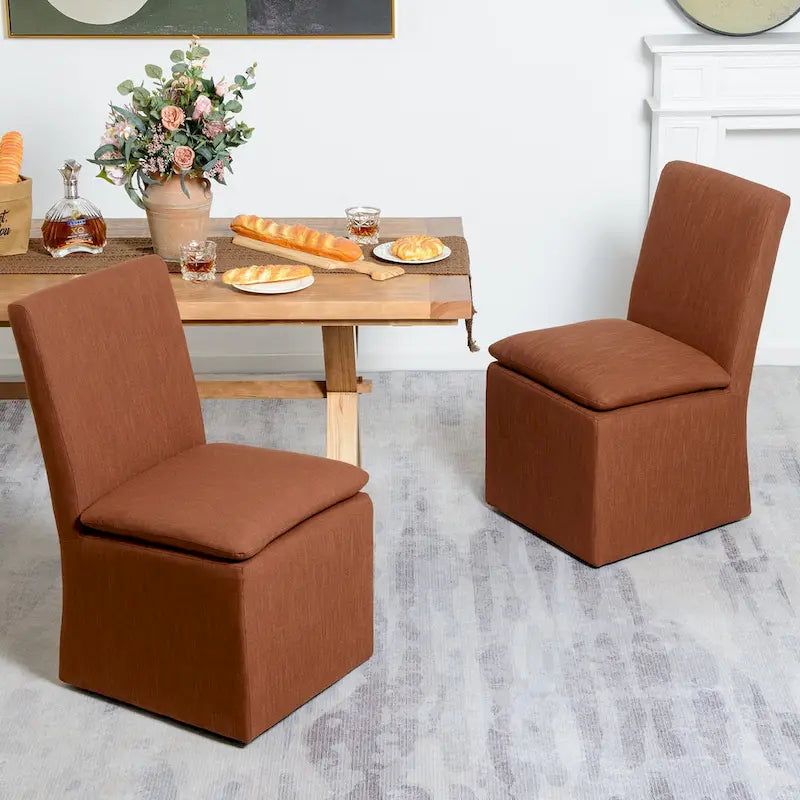 Performance Fabric Dining Side Chairs with Casters, Set of 2