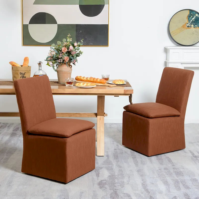 Performance Fabric Dining Side Chairs with Casters, Set of 2