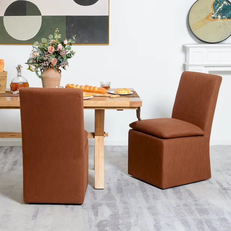 Performance Fabric Dining Side Chairs with Casters, Set of 2