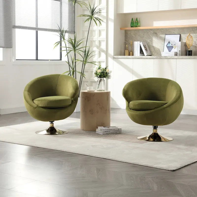 Velvet 360-Degree Swivel Barrel Accent Chairs, Set of 2