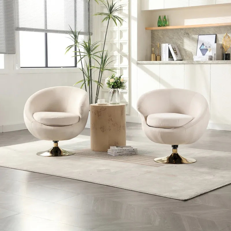 HOMEFUN Velvet 360 Degree Swivel Cuddle Barrel Accent Chairsset of 2