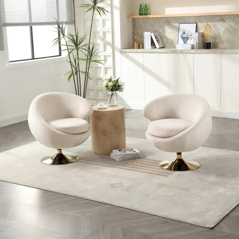 Velvet 360-Degree Swivel Barrel Accent Chairs, Set of 2