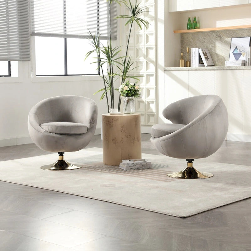 Poltrone decorative a barile in velluto con rotazione a 360 gradi, set da 2