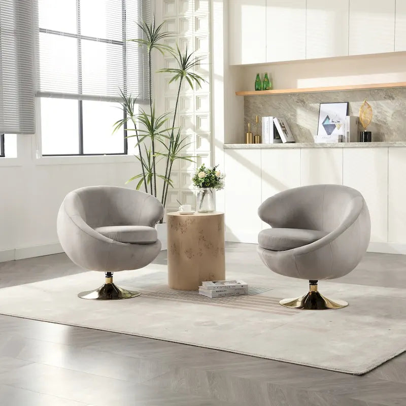 Poltrone decorative a barile in velluto con rotazione a 360 gradi, set da 2