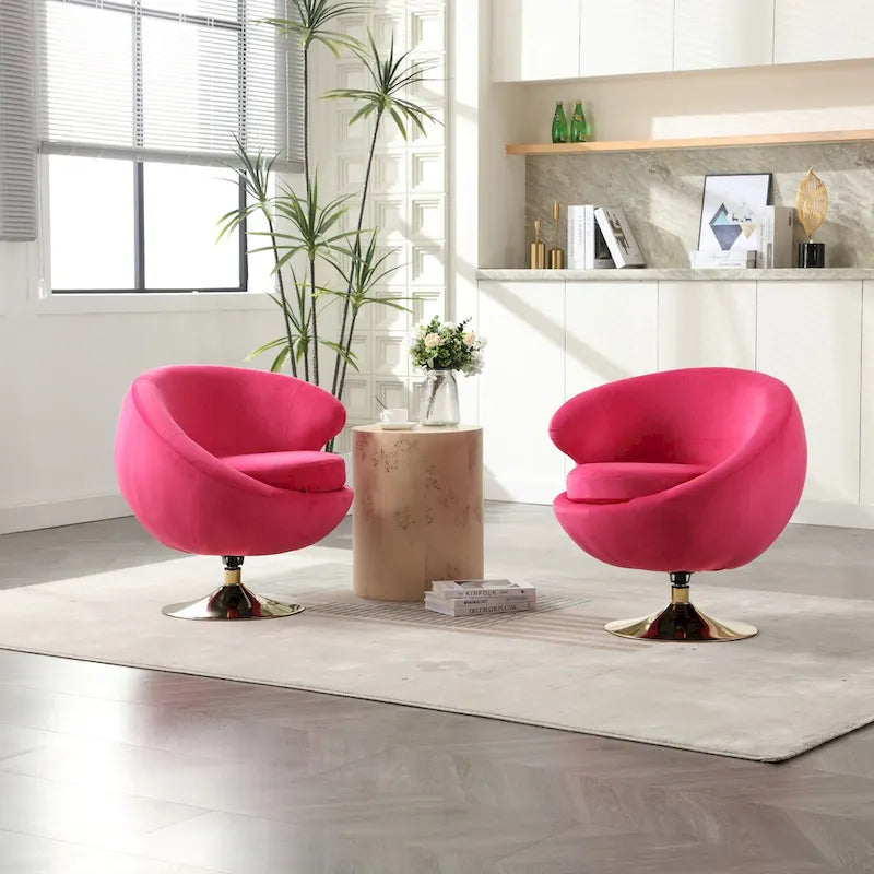 Poltrone decorative a barile in velluto con rotazione a 360 gradi, set da 2