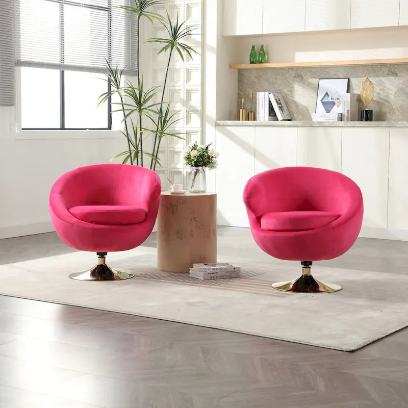Poltrone decorative a barile in velluto con rotazione a 360 gradi, set da 2