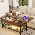 Couchtisch mit zwei Hubplatten, Stauraum, USB-Anschlüssen und LED-Leuchten