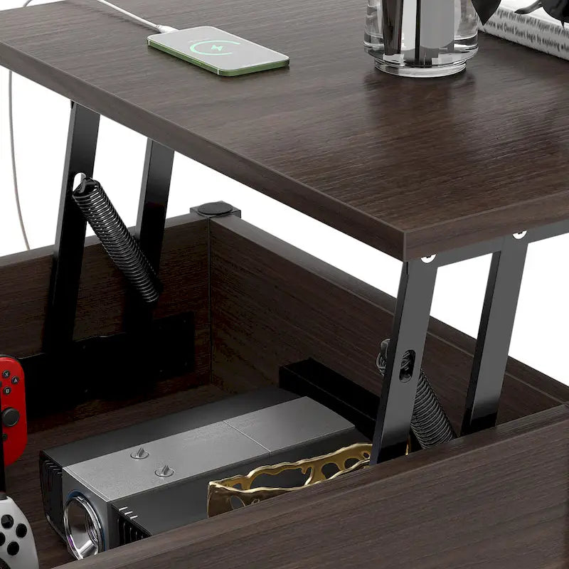 Couchtisch mit zwei Hubplatten, Stauraum, USB-Anschlüssen und LED-Leuchten